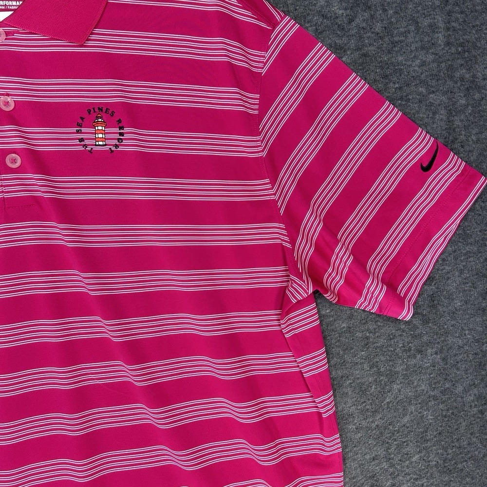 Nike Golf Polo Mens XL Pink stripe Short Sleeve Sea Pines Resort Dri Fit - Picture 3 of 11